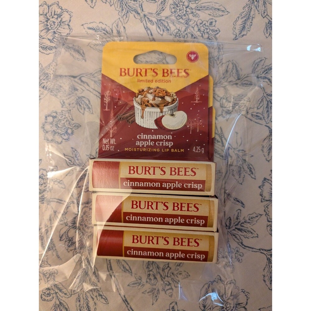 3 BURT’S BEES , Cinnamon, Apple Crisp Lip Balm Limited Holiday Edition 